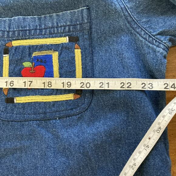 Way To Go Jean Jacket Women’s Sz L New Blue Embroidered School Teacher Shacket - Picture 8 of 9